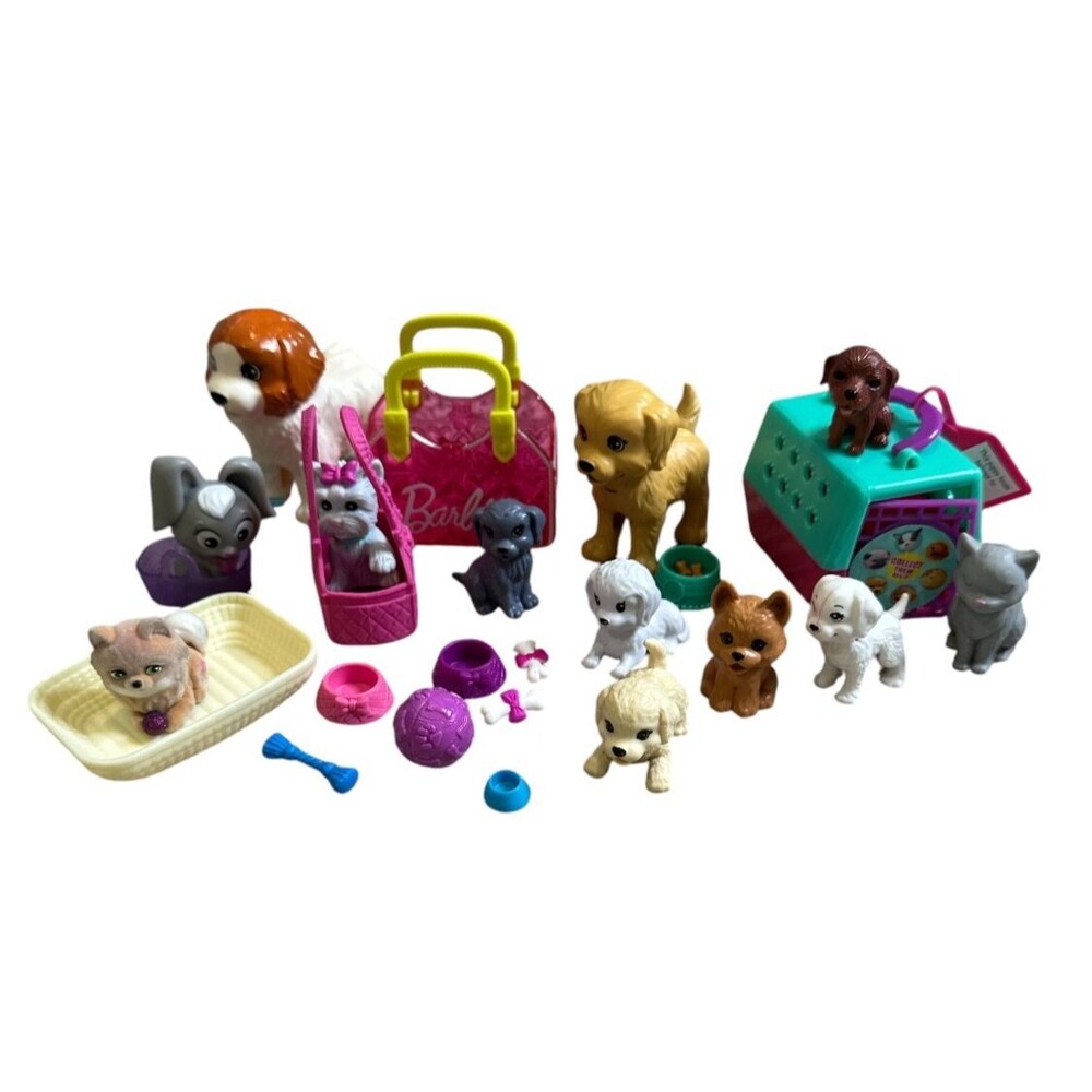 Barbie Replacement Pets Dogs Puppies Cats Rabbit Carriers Bowls‎ Bones Large Lot